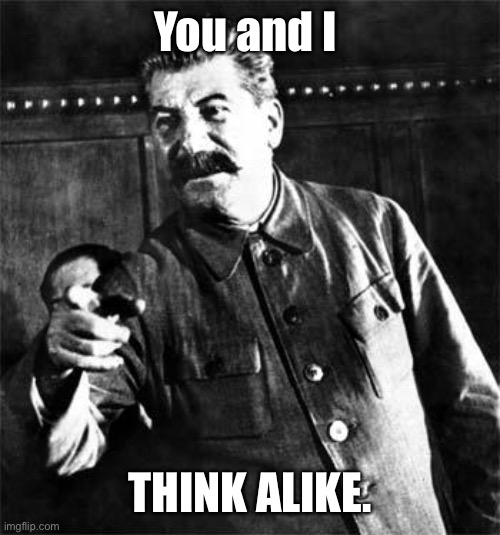 Stalin | You and I THINK ALIKE. | image tagged in stalin | made w/ Imgflip meme maker