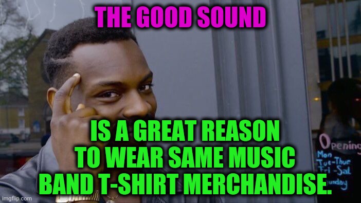 -The fans & groopy. | THE GOOD SOUND; IS A GREAT REASON TO WEAR SAME MUSIC BAND T-SHIRT MERCHANDISE. | image tagged in memes,roll safe think about it,t-shirt,sound of music,rock band,13 reasons why | made w/ Imgflip meme maker