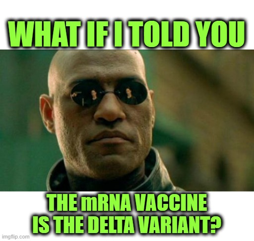 Literally EVERYTHING you have been told about COVID is a lie. | WHAT IF I TOLD YOU; THE mRNA VACCINE IS THE DELTA VARIANT? | image tagged in morphius,vaccine,covid-19 | made w/ Imgflip meme maker