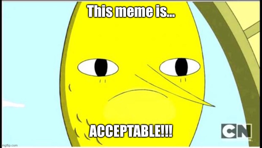 Adventure Time-Earl of Lemongrab | This meme is… ACCEPTABLE!!! | image tagged in adventure time-earl of lemongrab | made w/ Imgflip meme maker