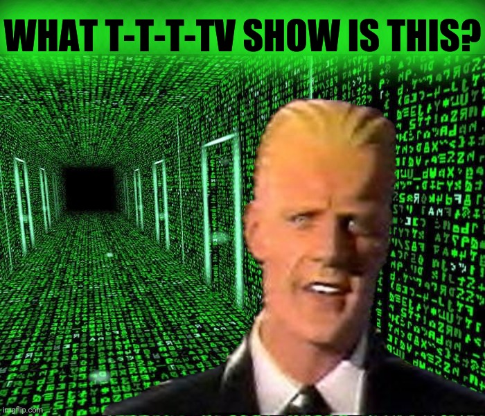 Max Headroom is inside The Matrix |  WHAT T-T-T-TV SHOW IS THIS? | image tagged in max headroom,inside,the matrix | made w/ Imgflip meme maker