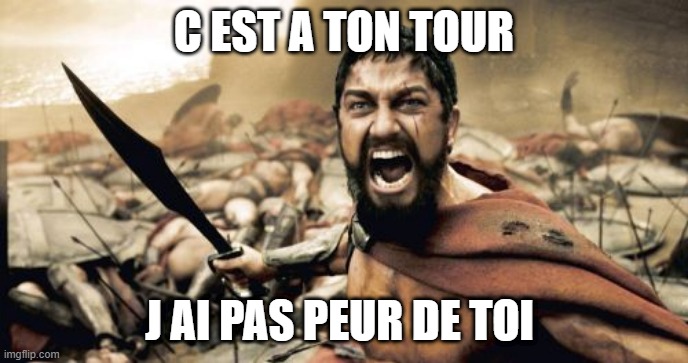 regard |  C EST A TON TOUR; J AI PAS PEUR DE TOI | image tagged in memes,sparta leonidas | made w/ Imgflip meme maker