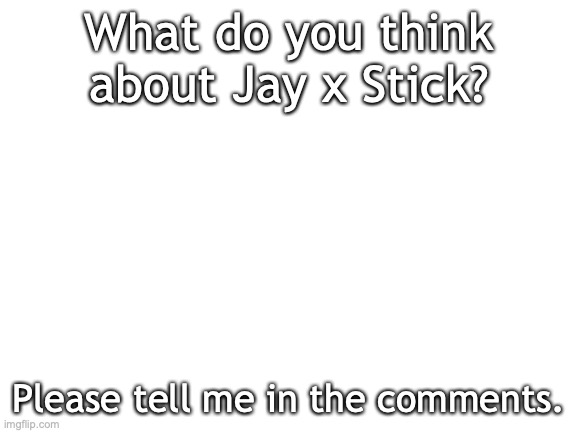 please tell me in comments | What do you think about Jay x Stick? Please tell me in the comments. | image tagged in blank white template | made w/ Imgflip meme maker