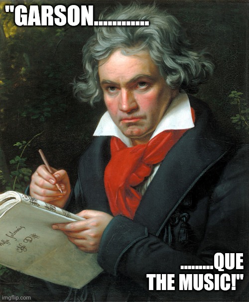 Beethoven  | "GARSON............ .........QUE THE MUSIC!" | image tagged in beethoven | made w/ Imgflip meme maker