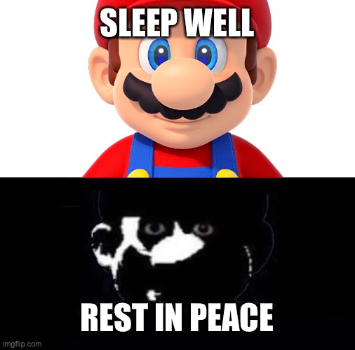 Sleep Well RIP | SLEEP WELL; REST IN PEACE | image tagged in lightside mario vs darkside mario | made w/ Imgflip meme maker