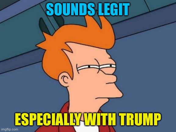 Futurama Fry Meme | SOUNDS LEGIT ESPECIALLY WITH TRUMP | image tagged in memes,futurama fry | made w/ Imgflip meme maker