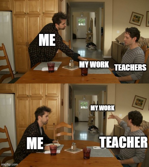 Plate toss | ME; TEACHERS; MY WORK; MY WORK; ME; TEACHER | image tagged in plate toss,funny,memes,unhelpful teacher,teacher meme,school meme | made w/ Imgflip meme maker