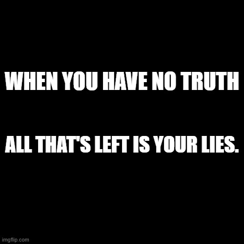 Blank | WHEN YOU HAVE NO TRUTH; ALL THAT'S LEFT IS YOUR LIES. | image tagged in blank | made w/ Imgflip meme maker