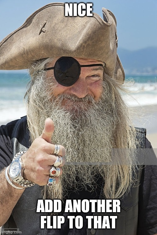 PIRATE THUMBS UP | NICE ADD ANOTHER FLIP TO THAT | image tagged in pirate thumbs up | made w/ Imgflip meme maker