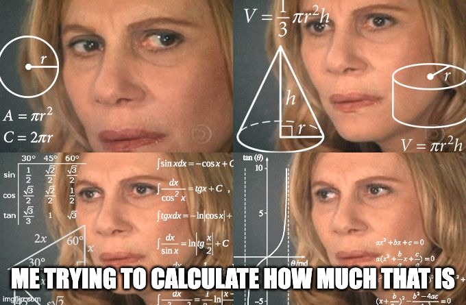 Calculating meme | ME TRYING TO CALCULATE HOW MUCH THAT IS | image tagged in calculating meme | made w/ Imgflip meme maker