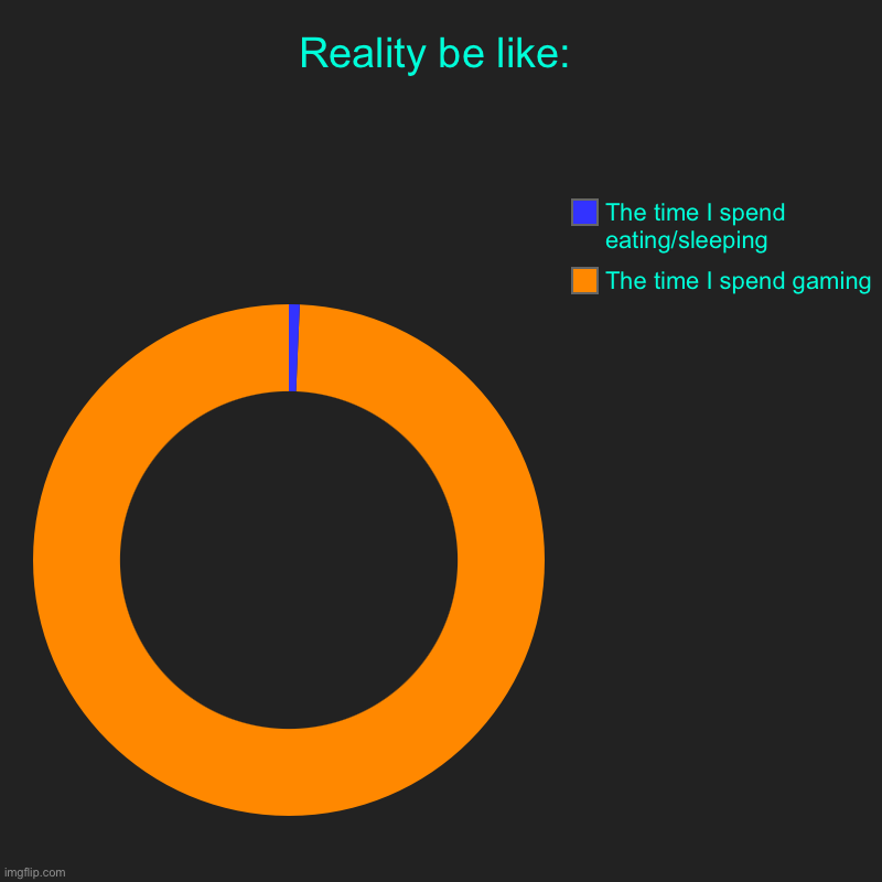 Reality be like: | The time I spend gaming, The time I spend eating/sleeping | image tagged in charts,donut charts | made w/ Imgflip chart maker