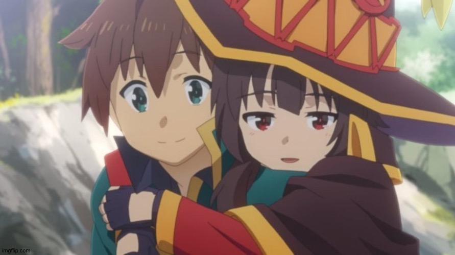 Megumin hangs on kazuma | image tagged in megumin hangs on kazuma | made w/ Imgflip meme maker