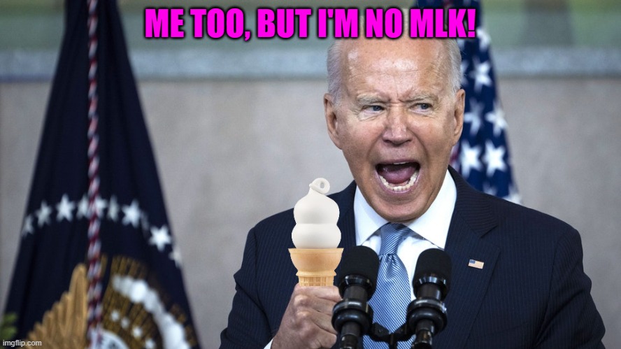 biden pissed | ME TOO, BUT I'M NO MLK! | image tagged in biden pissed | made w/ Imgflip meme maker