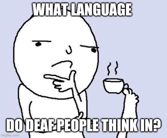 thinking meme | WHAT LANGUAGE DO DEAF PEOPLE THINK IN? | image tagged in thinking meme | made w/ Imgflip meme maker