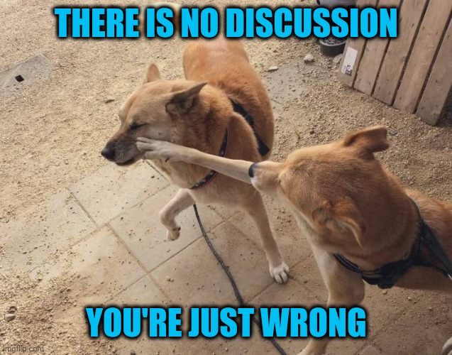 Some political positions are not worthy of discourse | THERE IS NO DISCUSSION; YOU'RE JUST WRONG | image tagged in stop it | made w/ Imgflip meme maker