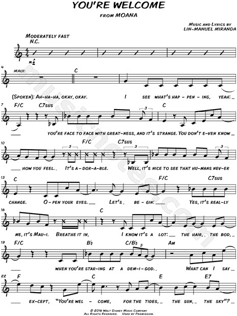 High Quality You’re welcome Moana sheet music Blank Meme Template