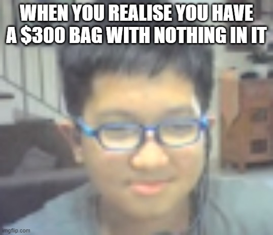 Naim goes bbrrrrr | WHEN YOU REALISE YOU HAVE A $300 BAG WITH NOTHING IN IT | image tagged in money | made w/ Imgflip meme maker