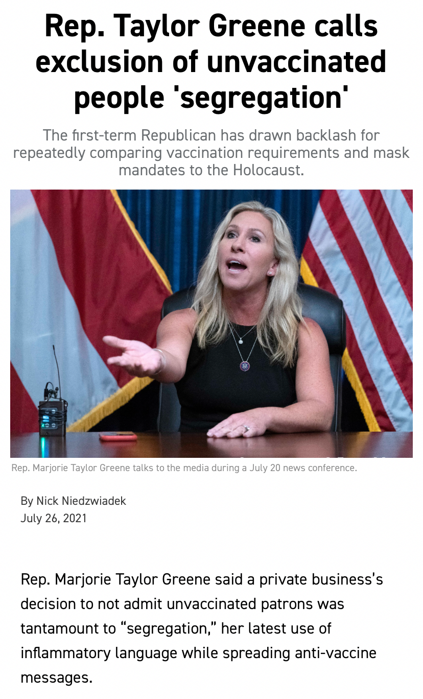 Marjorie Taylor Greene vaccine segregation Blank Meme Template