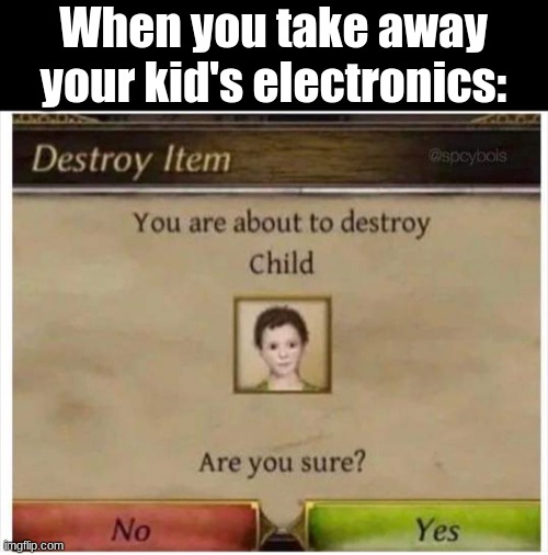 You are about to destroy Child | When you take away your kid's electronics: | image tagged in you are about to destroy child | made w/ Imgflip meme maker