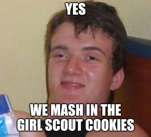 10 Guy Meme | YES; WE MASH IN THE GIRL SCOUT COOKIES | image tagged in memes,10 guy | made w/ Imgflip meme maker