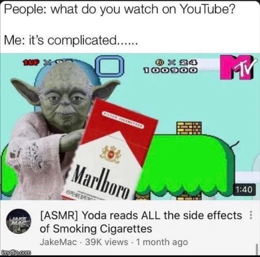 image tagged in yoda,smoking | made w/ Imgflip meme maker