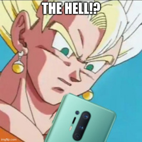 THE HELL!? | image tagged in what the hell,vegeta,goku | made w/ Imgflip meme maker