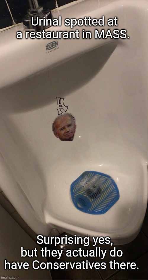 Piss on Creepy Joe | Urinal spotted at a restaurant in MASS. Surprising yes, but they actually do have Conservatives there. | image tagged in blue wave,joe biden worries,lame,democratic party,sucks | made w/ Imgflip meme maker