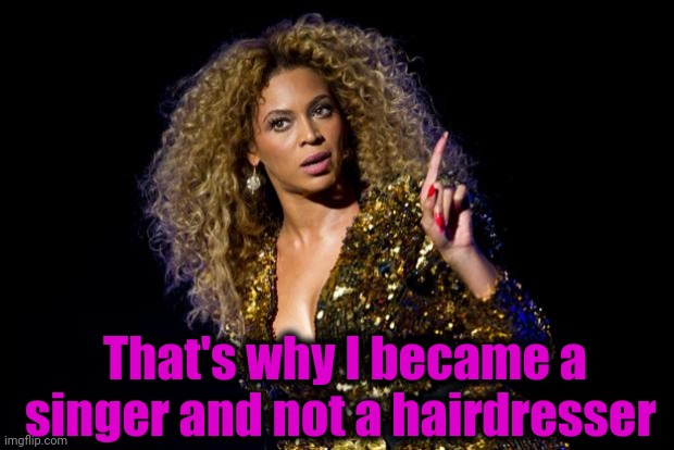 beyonce angry | That's why I became a singer and not a hairdresser | image tagged in beyonce angry | made w/ Imgflip meme maker