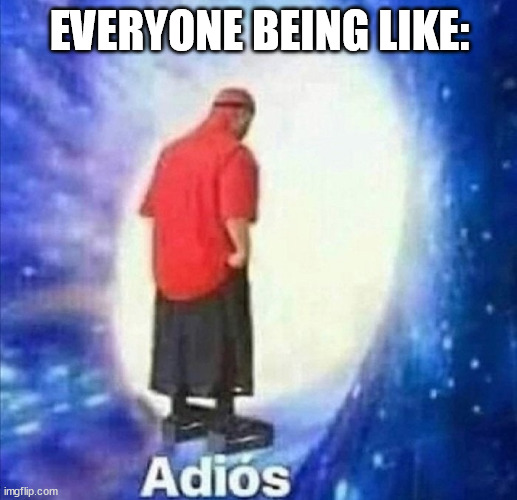 Adios | EVERYONE BEING LIKE: | image tagged in adios | made w/ Imgflip meme maker