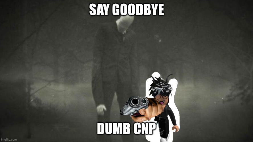 slenderman doesnt like cnp | SAY GOODBYE; DUMB CNP | image tagged in funny | made w/ Imgflip meme maker