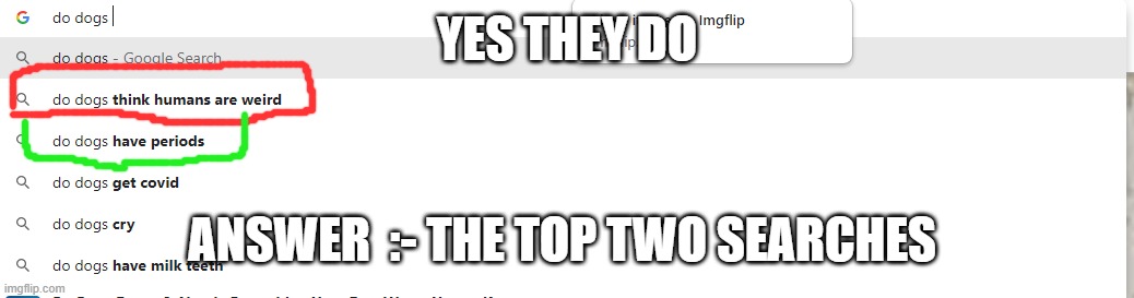 Funny Memes | YES THEY DO; ANSWER  :- THE TOP TWO SEARCHES | image tagged in weird google searches | made w/ Imgflip meme maker