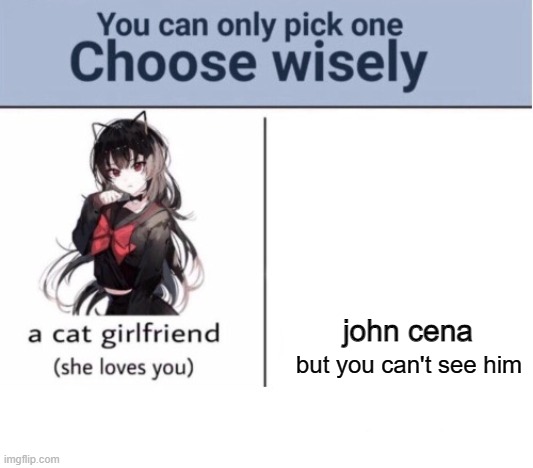 ? | john cena; but you can't see him | image tagged in choose wisely,trend | made w/ Imgflip meme maker