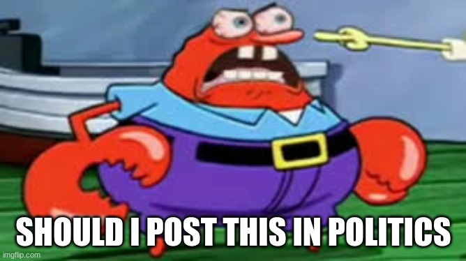 Mr Krubs | SHOULD I POST THIS IN POLITICS | image tagged in mr krubs | made w/ Imgflip meme maker