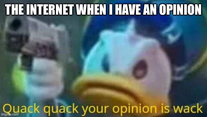 quack quack your opinion is wack | THE INTERNET WHEN I HAVE AN OPINION | image tagged in quack quack your opinion is wack | made w/ Imgflip meme maker