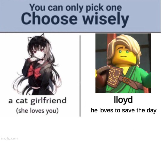 Choose wisely | lloyd; he loves to save the day | image tagged in choose wisely | made w/ Imgflip meme maker