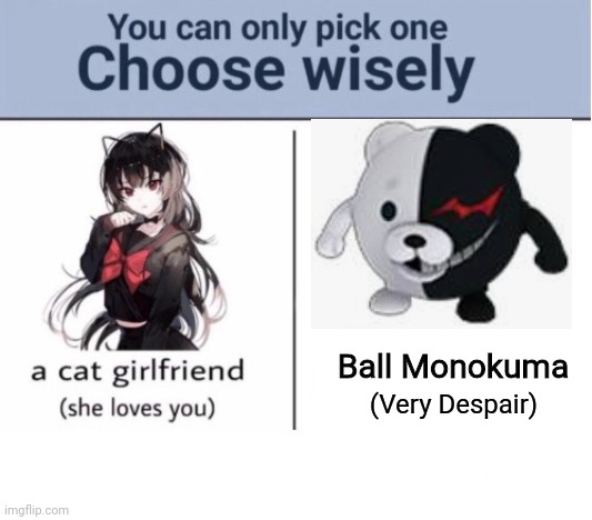 Choose wisely | Ball Monokuma; (Very Despair) | image tagged in choose wisely | made w/ Imgflip meme maker