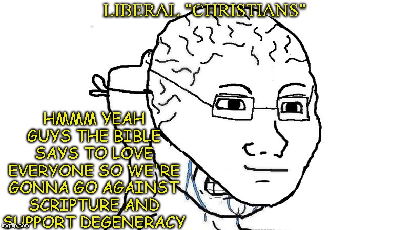 no hate just facts |  LIBERAL "CHRISTIANS"; HMMM YEAH GUYS THE BIBLE SAYS TO LOVE EVERYONE SO WE'RE GONNA GO AGAINST SCRIPTURE AND SUPPORT DEGENERACY | image tagged in cry about it | made w/ Imgflip meme maker