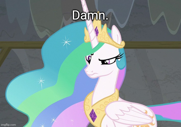 Confused Celestia (MLP) | Damn. | image tagged in confused celestia mlp | made w/ Imgflip meme maker