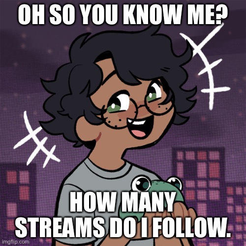 Ram3n picrew | OH SO YOU KNOW ME? HOW MANY STREAMS DO I FOLLOW. | image tagged in ram3n picrew | made w/ Imgflip meme maker