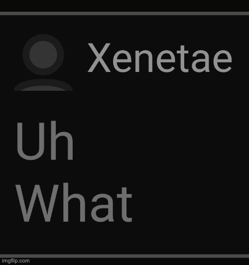 Xenetae says "uh what" | image tagged in xenetae says uh what | made w/ Imgflip meme maker
