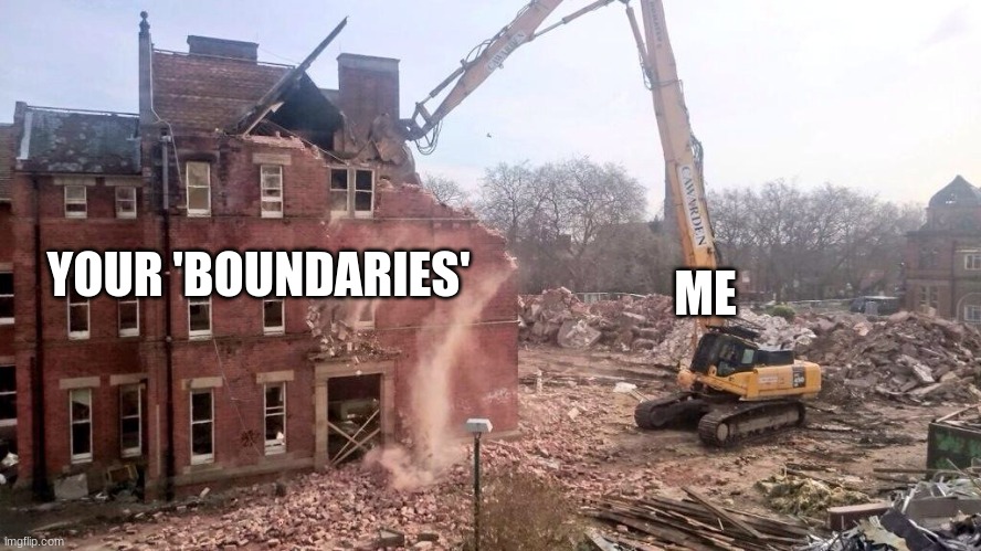 YOUR 'BOUNDARIES'; ME | image tagged in lolz | made w/ Imgflip meme maker
