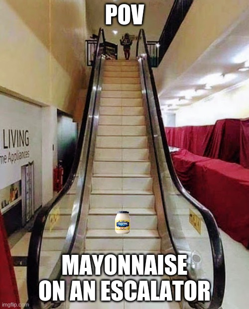 *dies from pitshosting* | POV; MAYONNAISE ON AN ESCALATOR | made w/ Imgflip meme maker