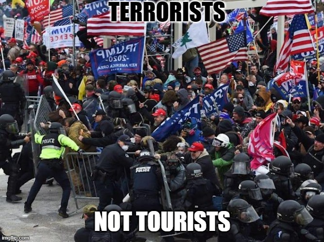 Cop-killer MAGA right wing Capitol Riot January 6th | TERRORISTS; NOT TOURISTS | image tagged in cop-killer maga right wing capitol riot january 6th | made w/ Imgflip meme maker