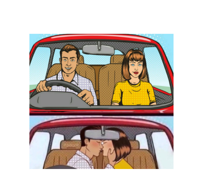 Couple in Car Kissing Blank Meme Template