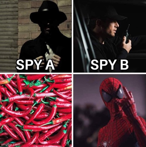 SpyA SpyB Spicy Spidey | image tagged in oh wow are you actually reading these tags | made w/ Imgflip meme maker