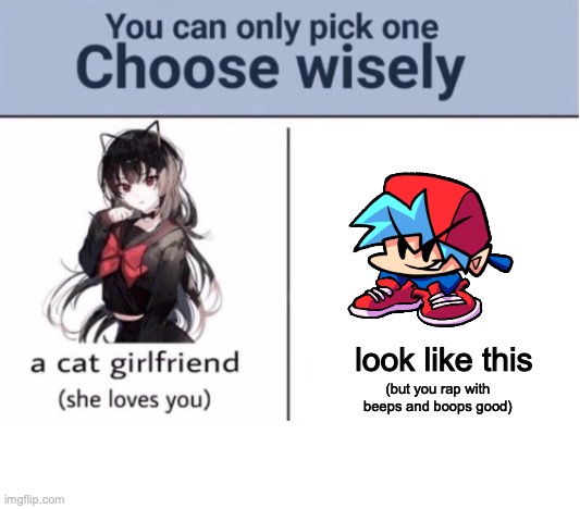 I would choose boiend |  look like this; (but you rap with beeps and boops good) | image tagged in choose wisely | made w/ Imgflip meme maker