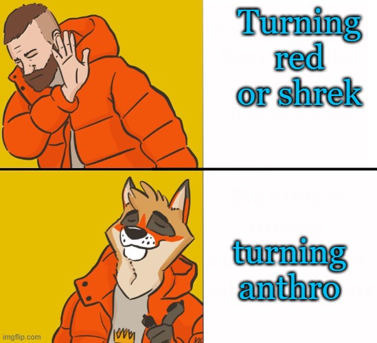 Furry Drake | Turning red or shrek turning anthro | image tagged in furry drake | made w/ Imgflip meme maker