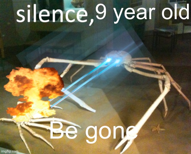 Silence Crab | 9 year old Be gone | image tagged in silence crab | made w/ Imgflip meme maker