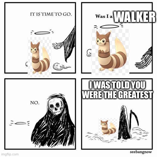 Furret is good walker | WALKER; I WAS TOLD YOU WERE THE GREATEST | image tagged in it is time to go,furret | made w/ Imgflip meme maker