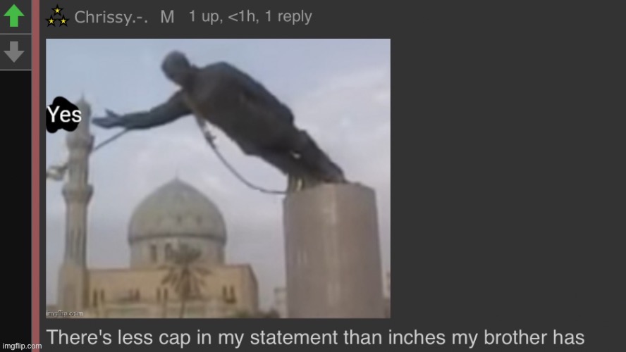 E | image tagged in there s less cap in this statement than my brother has in inches | made w/ Imgflip meme maker